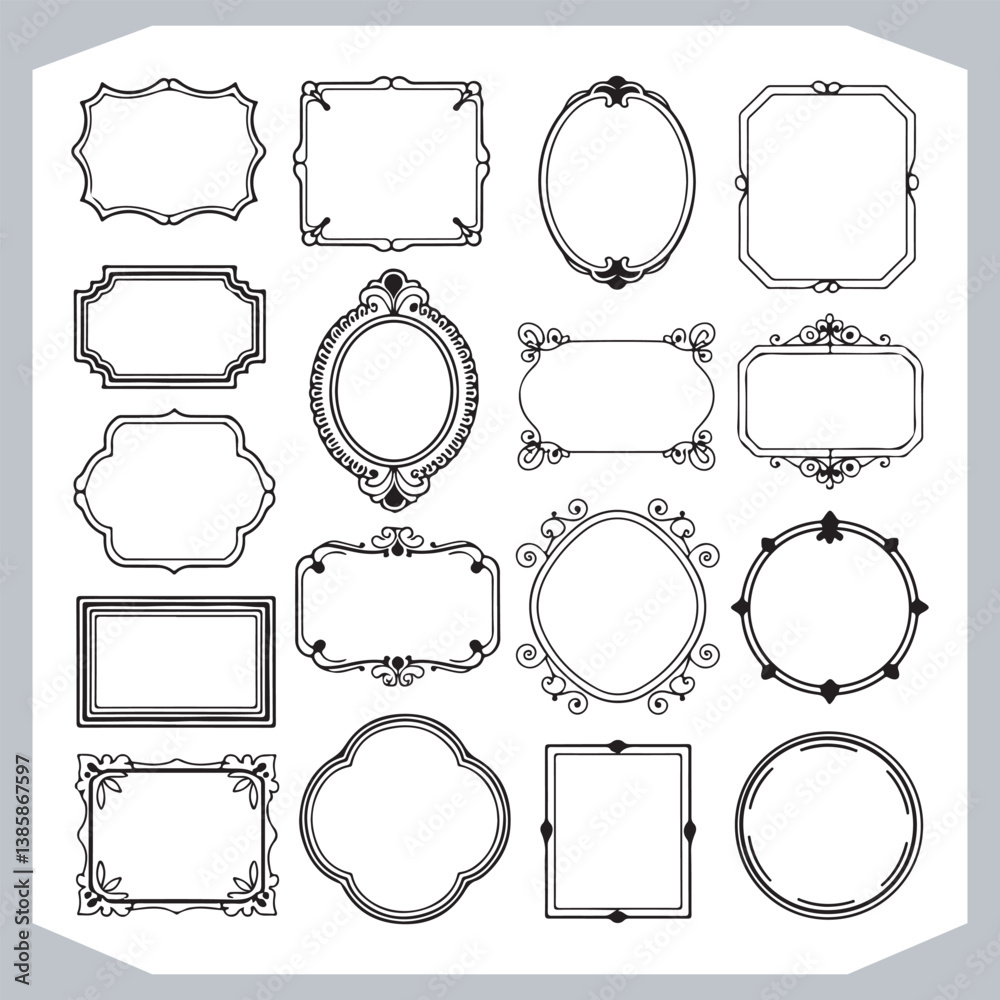Calligraphic Decorative Ornamental Frames Collection Vintage Labels and Design Elements