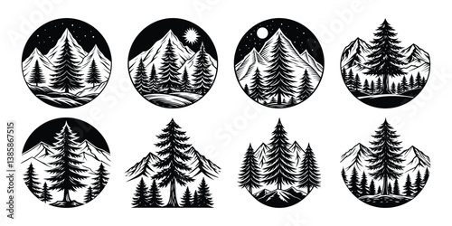 Silhouette vector tree set bundle