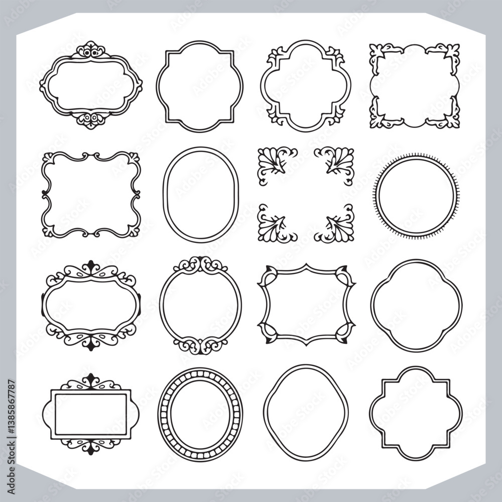 Calligraphic Decorative Ornamental Frames Collection Vintage Labels and Design Elements