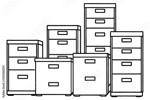 Filing Cabinet Line Art Creative Sketch for Business Documents 