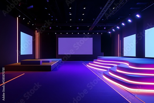 Wallpaper Mural A modern 3D stage for a corporate event, featuring blank screens. Torontodigital.ca