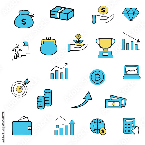 icon set. Success winner, business goal, challenge hand drawn sketch line pen stroke style icon. Professional business career, goal sketch doodle drawn collection. Vector illustration.	