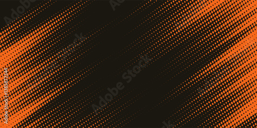 Halftone faded gradient texture with grunge brush strokes. Orange and black banner with grunge frame and dotted texture.