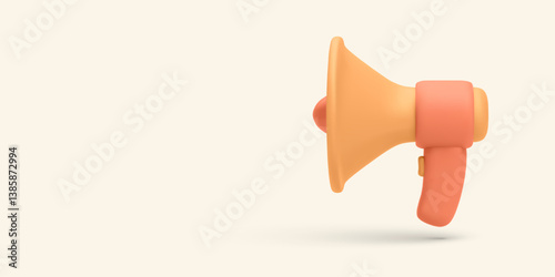 Megaphone Icon In 3D Cartoon Style With Orange And Red Tones. Perfect For Marketing, Promotion, And Alert Concepts. Eye-Catching And Minimal Background. Vector Illustration.