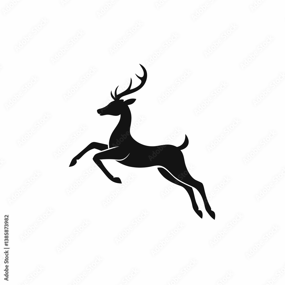 Fototapeta premium Leaping Deer Silhouette Vector – Elegant Wildlife Art in Black and White