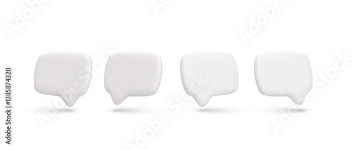 Speech Bubble 3D Icons In Minimal White Style. Blank Chat UI Elements For Messenger, App Interface, Social Media, And Design Projects. Soft Rounded Shapes. Vector Illustration.