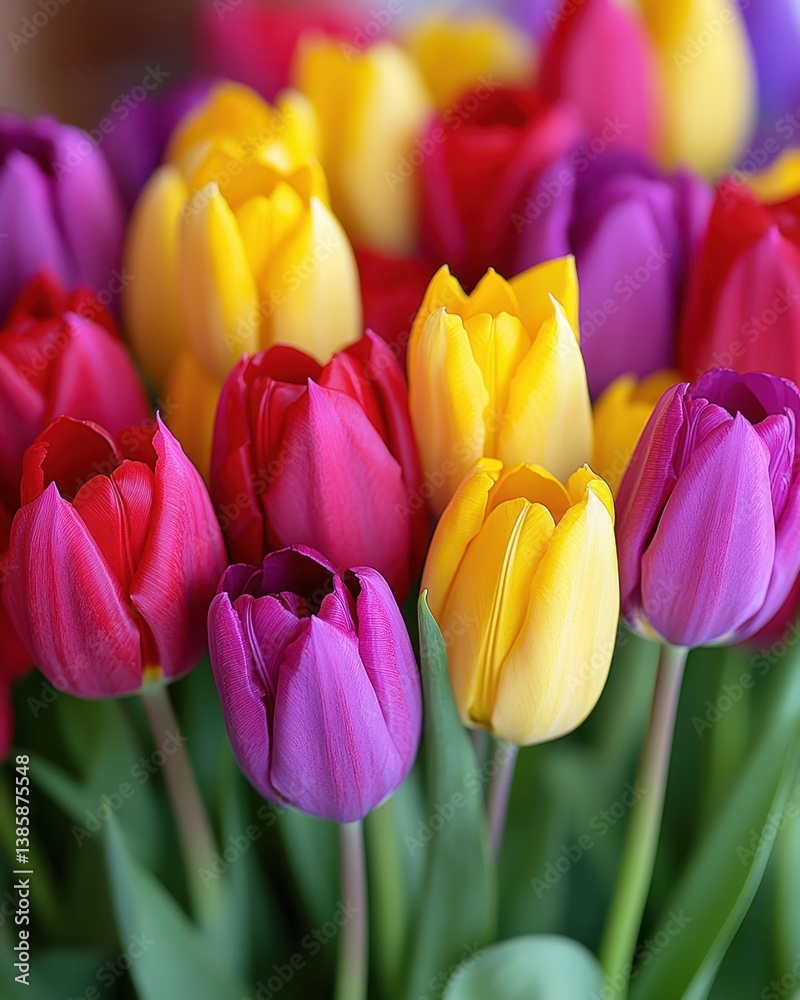 Fototapeta premium Vibrant tulip bouquet in full bloom displaying a spectrum of colors perfect for spring celebration and floral elegance capturing the essence of nature