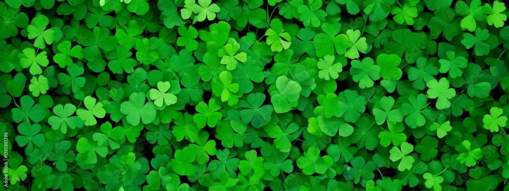A large group of green clover leaves on a black background. A large group of green clover leaves on a black background.