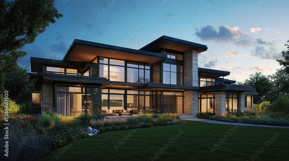 A sleek modern home with sharp architectural lines, large glass windows, and lush landscaping, embodying luxury and simplicity. A sleek modern home with sharp architectural lines, large glass windows, and lush landscaping, embodying luxury and simplicity.