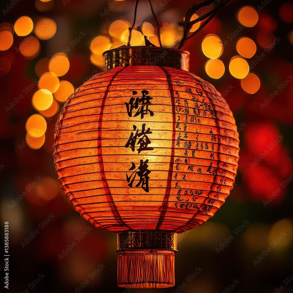 Obraz premium Vibrant Traditional Lantern Against a Colorful Bokeh Background