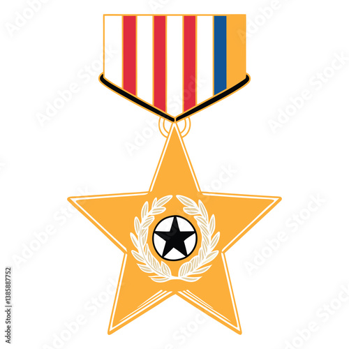 military medal with star, 3D classic bronze military medal star icon with red, blue ribbon, Bronze Star Military Medal,