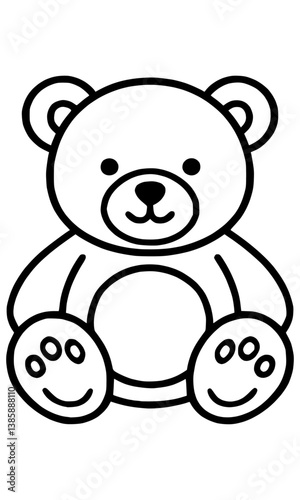Black and white teddy bear illustration, great for coloring pages, early education materials, and kids' product packaging.
