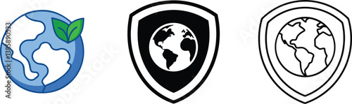 Global Environmental Protection Ecofriendly Planet Shield Icons