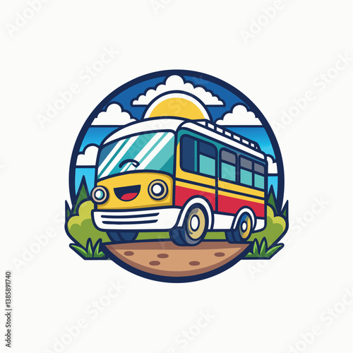 Students bus school cartoon minimalist head logo, Icon, element. Vector illustration