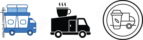 Coffee Truck Delivery Service Mobile Café Transportation Icons