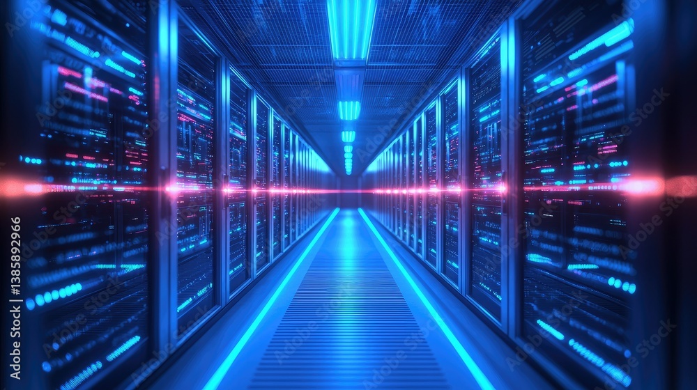 Abstract data transfer concept with futuristic neon blue light beams moving between cloud servers. Abstract data transfer concept with futuristic neon blue light beams moving between cloud servers.