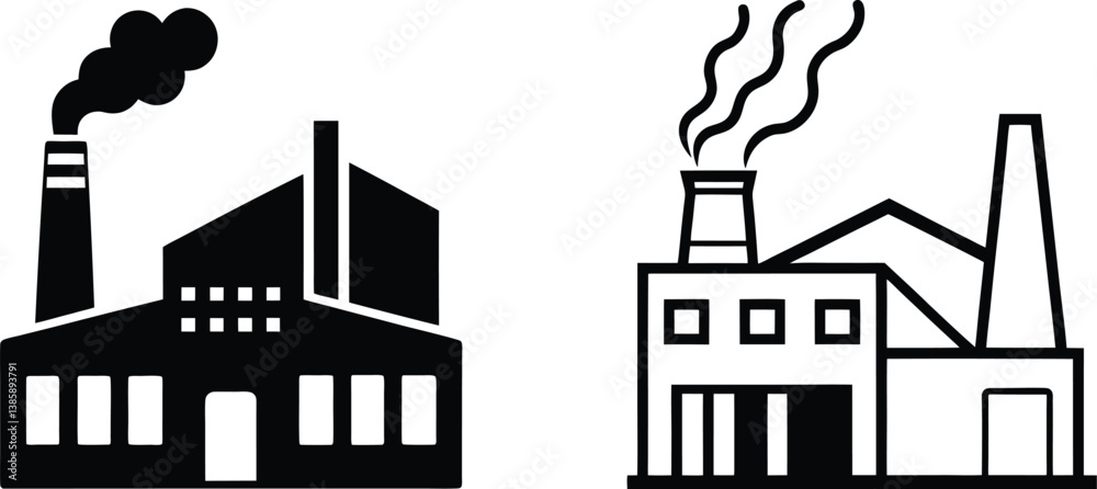 Obraz premium Industrial Factory Buildings Smoke Stacks, Production, Manufacturing