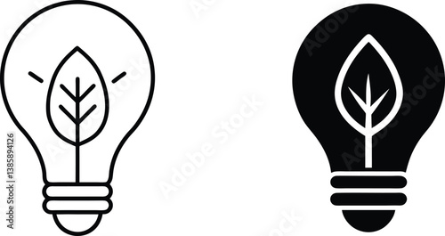 Ecofriendly Light Bulb Icons Green Energy, Sustainable Power
