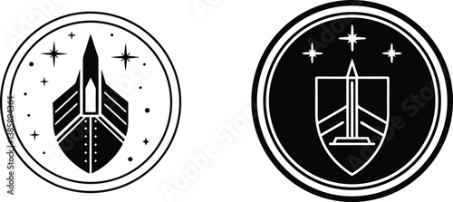 Space Rocket Launch Emblem Two Stellar Design Variations