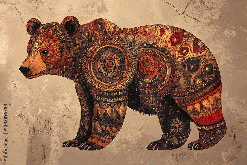 Obraz premium An illustrative depiction of an adorned bear in intricate decorative patterns