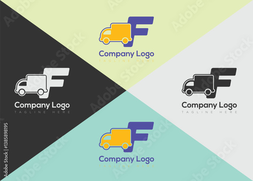 Delivery letter logo template with truck