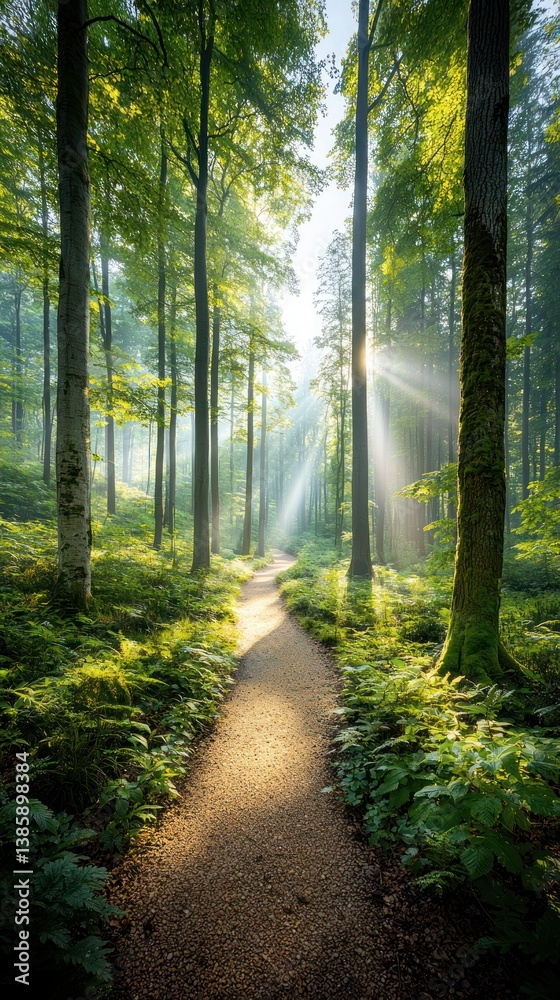 Obraz premium Sunbeams on a forest path