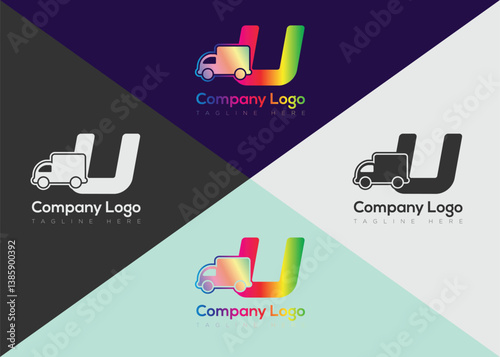 Delivery letter logo template with truck