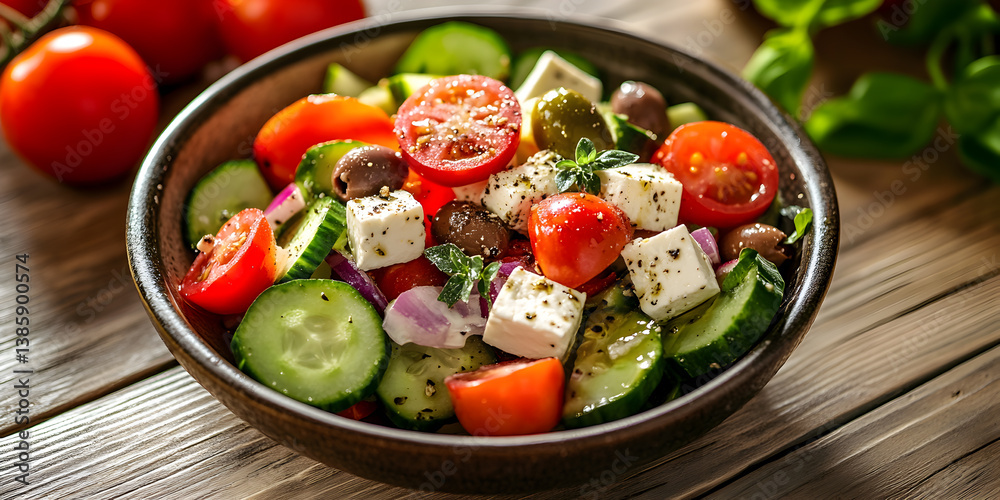Fresh Greek salad with feta cheese and olives Fresh Greek salad with feta cheese and olives