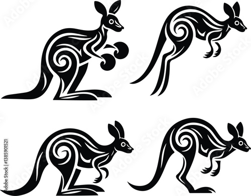 Kangaroo Silhouette Set | Wildlife, Jumping Kangaroo, and Nature Icon Illustration Kangaroo Silhouette Set | Australian Wildlife, Marsupial, and Animal Vector Collection