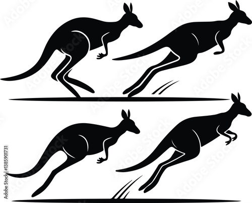 Kangaroo Silhouette Set | Wildlife, Jumping Kangaroo, and Nature Icon Illustration Kangaroo Silhouette Set | Australian Wildlife, Marsupial, and Animal Vector Collection