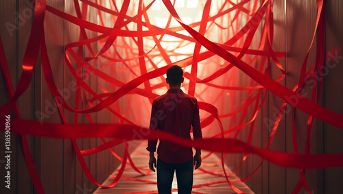 Navigating the Labyrinth of Bureaucracy, A Visual Representation of Overcoming Obstacles and Finding Clarity Amidst Complex Systems and Challenges in Modern Life