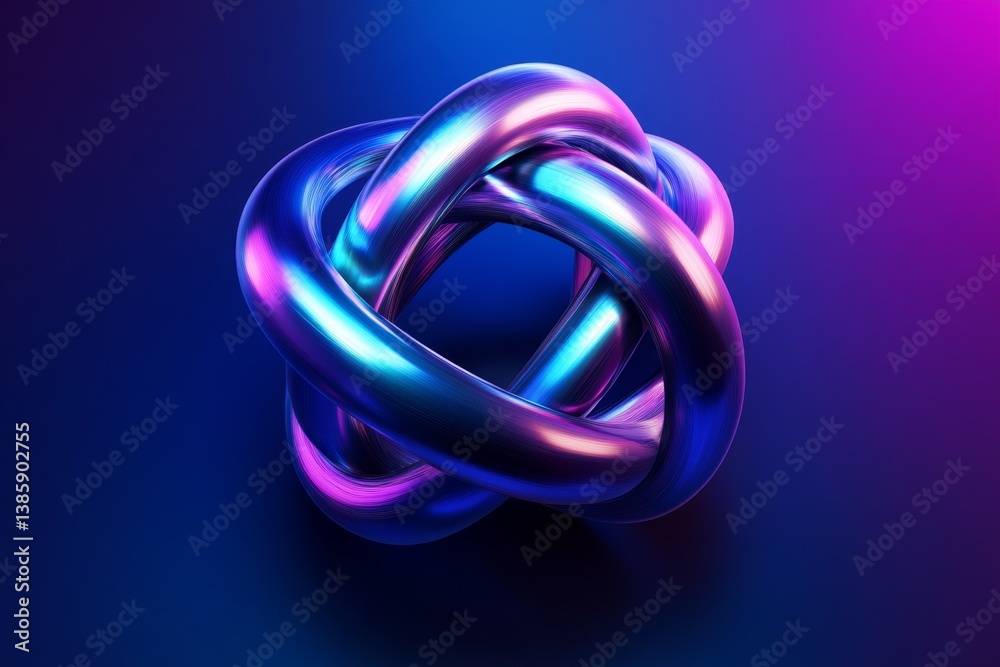 Abstract metallic knot, vibrant neon lighting, studio backdrop, 3D rendering Abstract metallic knot, vibrant neon lighting, studio backdrop, 3D rendering