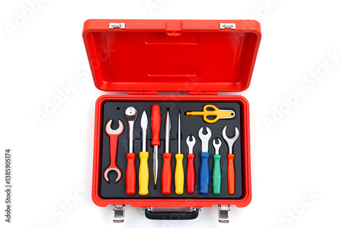 Colorful tools in red toolbox