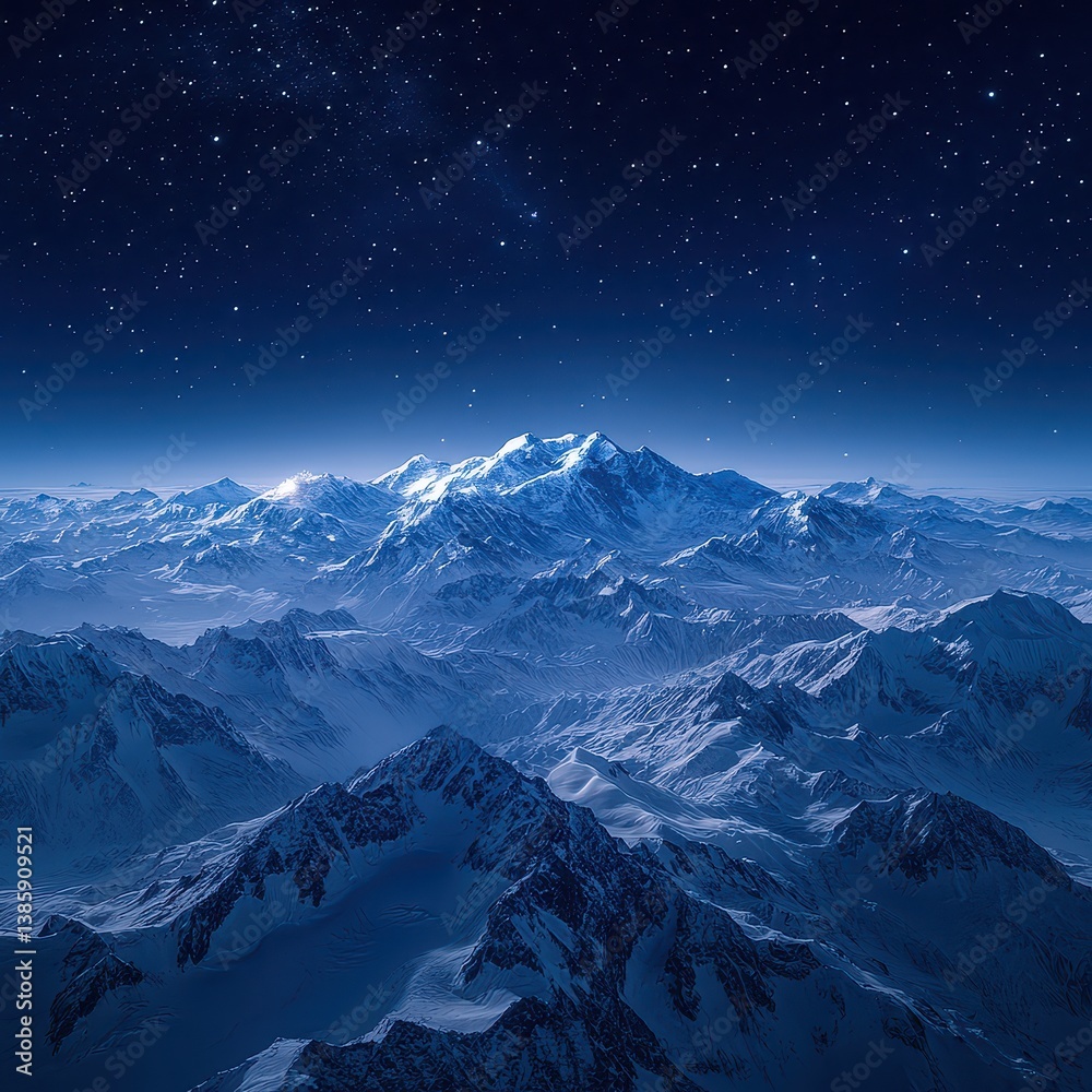 Majestic Snow-Capped Mountains Under a Starry Night Sky Majestic Snow-Capped Mountains Under a Starry Night Sky