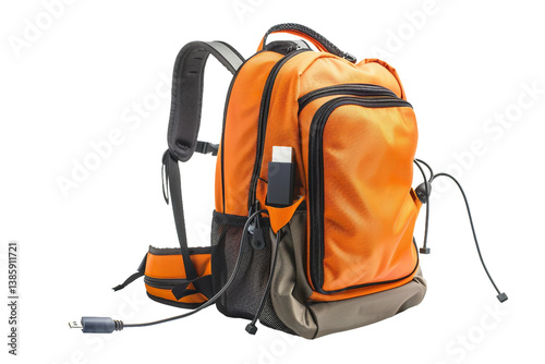 High-Tech School Backpack with USB Charging for Modern Students Isolated on Transparent Background