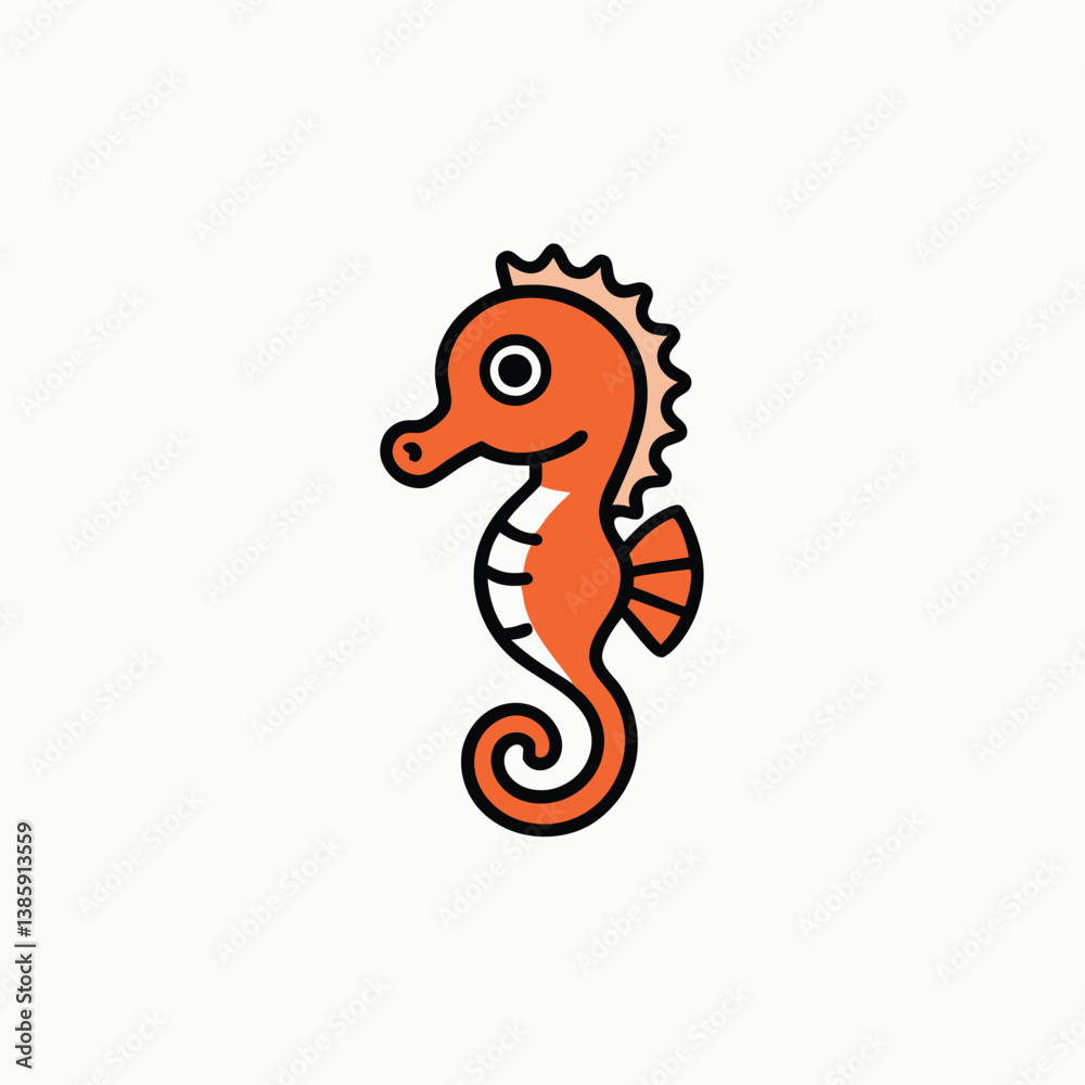 Fototapeta premium Seahorse in doodle simple style. kawaii sea horse coloring page for kids and adults minimalist head logo, Icon, element. Vector illustration