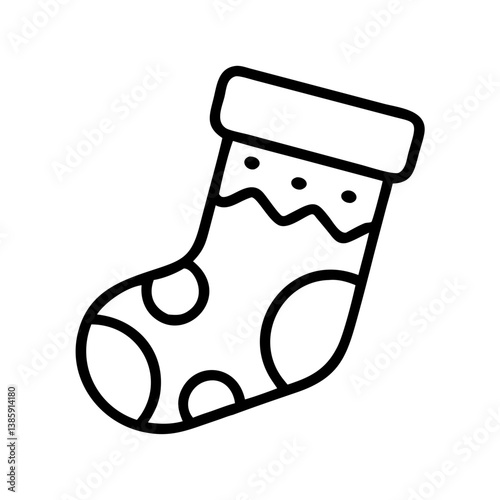 Christmas stocking outline vector illustration for holiday decoration and gift giving concept design