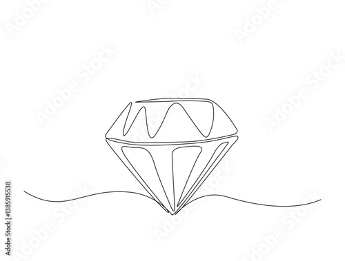 Precious diamond in single line draw illustration. Continuous one line drawing of diamond. Editable stroke.