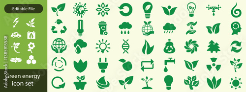 Green energy icon. Renewable eco power logo vector set. Green natural electricity. Leaf nature energy. set of green leaves with concept.