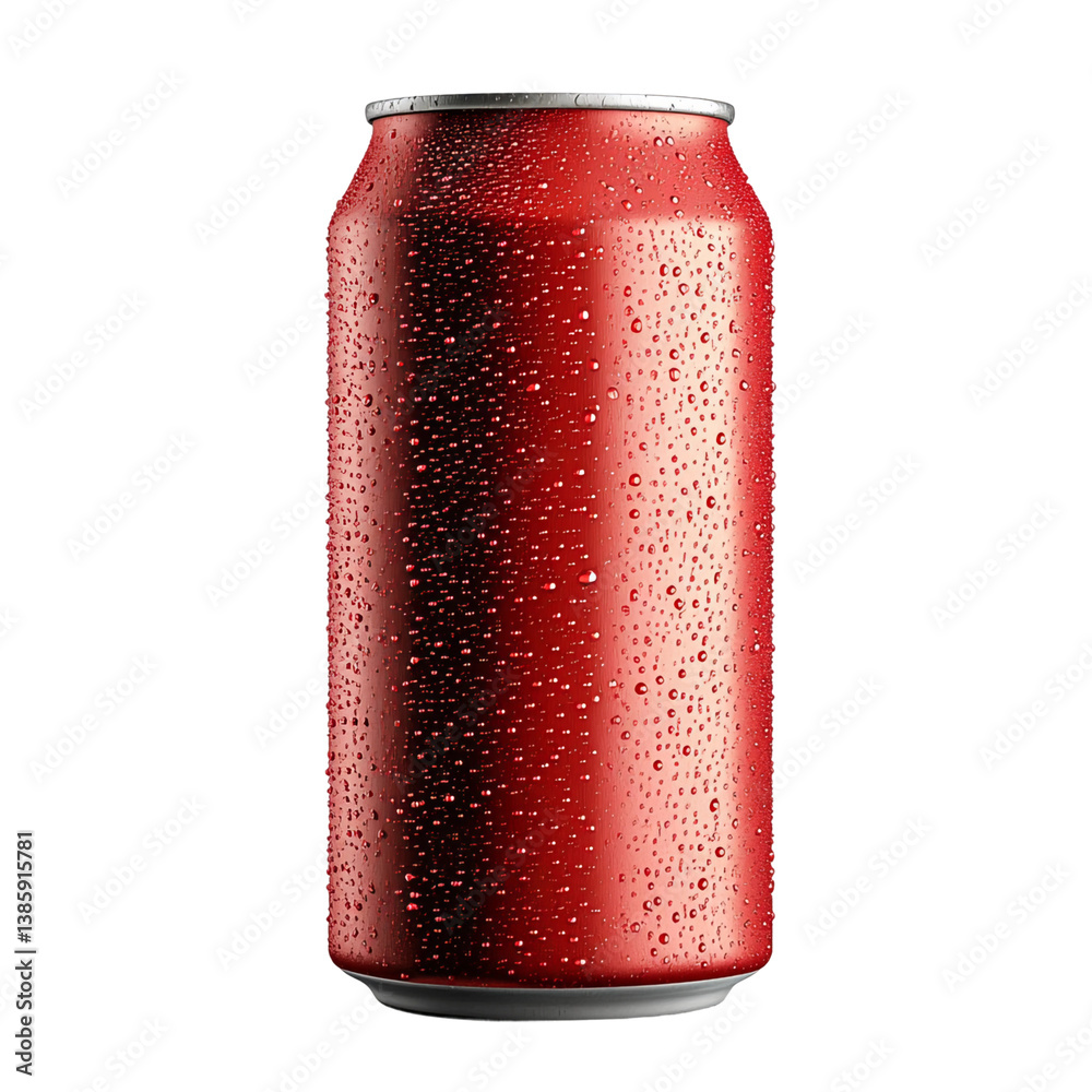 Obraz premium Cold red beverage can with water droplets, Isolated on Transparent Background