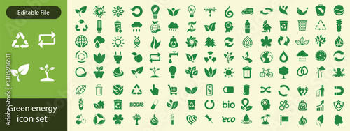 Green energy icon. Renewable eco power logo vector set. Green natural electricity. Leaf nature energy. set of green leaves with concept.