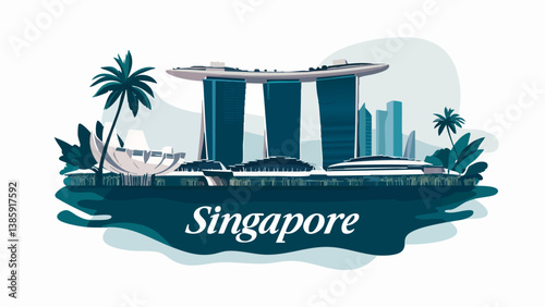 Singapore with Ultra-Modern Marina Bay Sands in Digital Art
