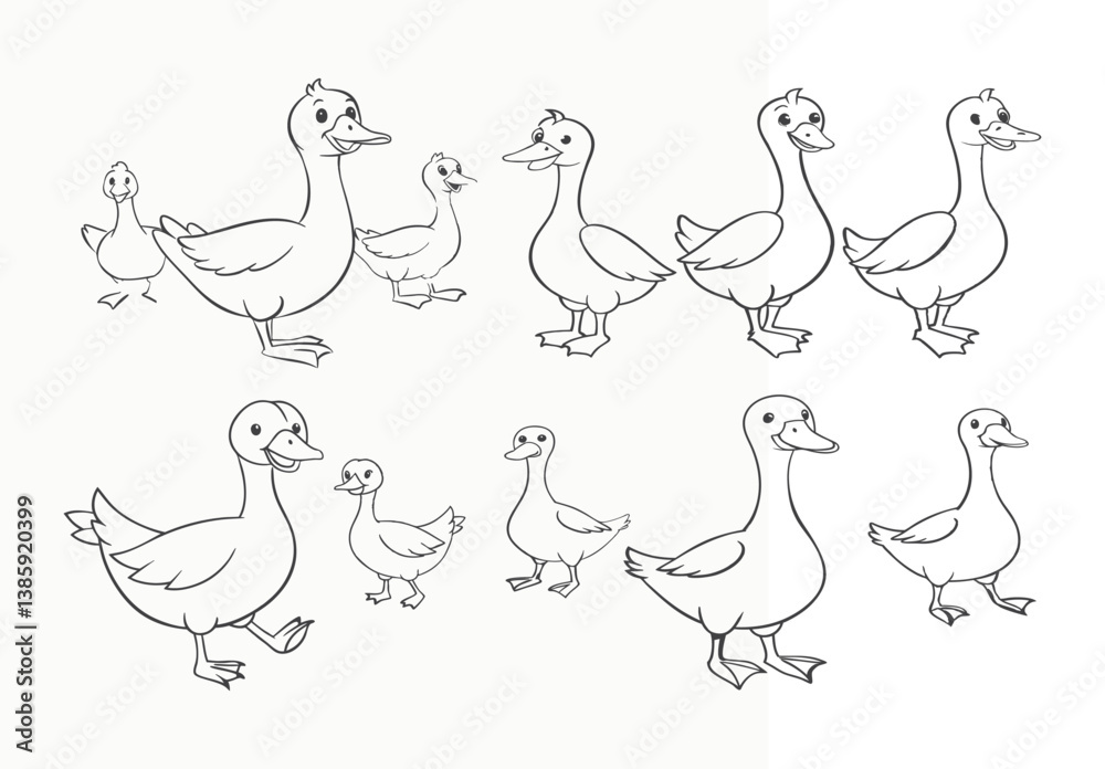Set of grey Goose birds in different poses and colors isolated on white background. Set of grey Goose birds in different poses and colors isolated on white background.
