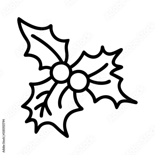 Outline drawing of christmas holly berry leaves vector illustration for holiday season design,  characters