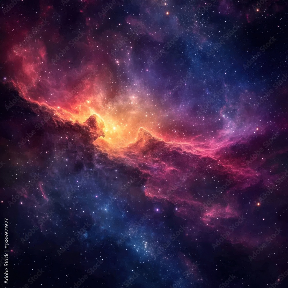 Fototapeta premium Majestic cosmic nebula with vibrant hues of red purple and gold illuminating a vast expanse of starry space