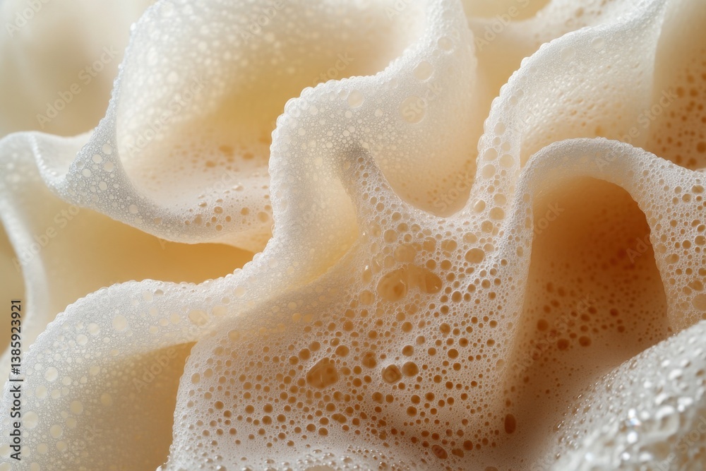 Fototapeta premium Creamy Delightful Foam Texture Close Up Capturing Bubbly Lightness and Smoothness in a Macro Shot for Visual Appeal