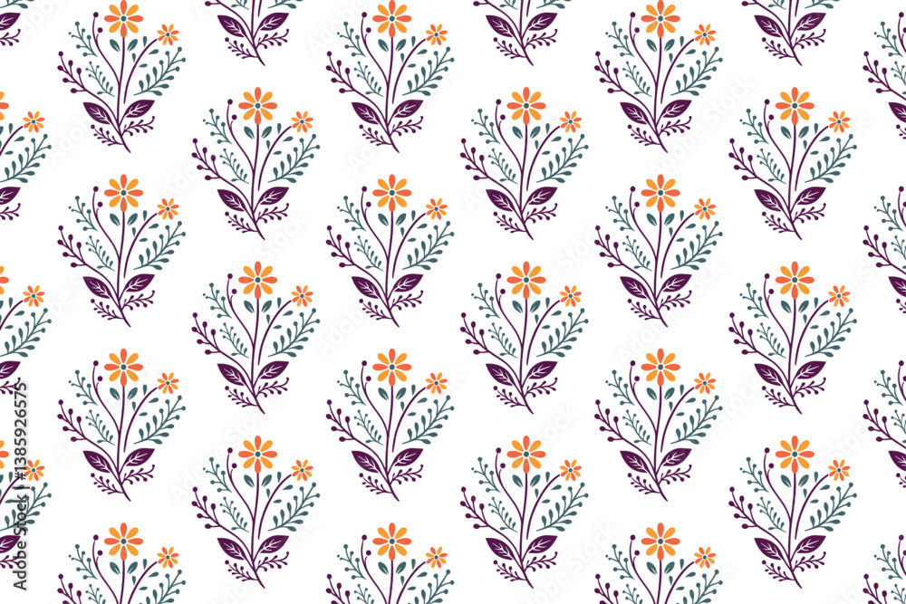 Fototapeta premium seamless floral arrangement pattern with garden-inspired stems, nature foliage, and plant motifs for textile surface and gift wrap