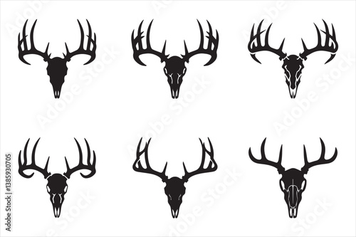 Deer skull silhouette vector logo set of black and white skeleton art template