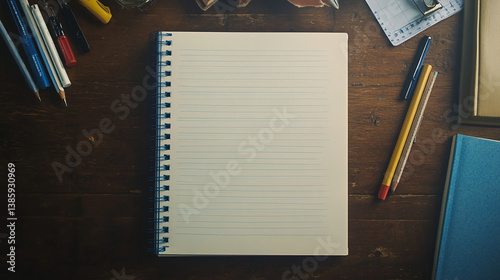 Flat sheet of notebook paper with faint blue lines c