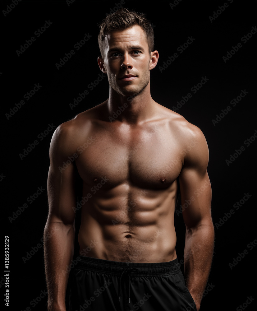 Muscular man with arms at side posing in photo studio Muscular man with arms at side posing in photo studio
